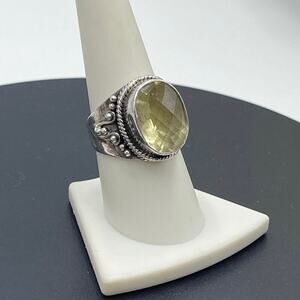 Sterling Silver Faceted Oval Citrine November Cocktail‎ Statement Ring Sz 8.75